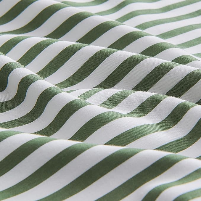 JELLYMONI 100% Natural Cotton Striped Standard Pillowcases Set, 2 Pack White and Green Stripes Pattern Printed Pillow Covers with Envelope Closure(Pillows are not Included)