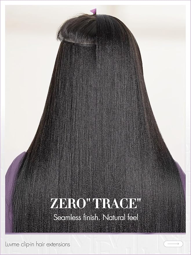 LUVME Yaki Straight Seamless 70g 4Pcs Clip in Hair Extensions Full Max with 26inch Remy Human Hair Clip ins Extensions, Natural Black 100% Real Soft Hair