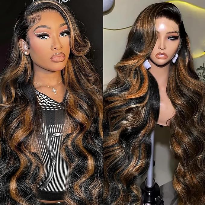 32 Inch Ombre Lace Front Wigs Human Hair Pre Plucked Colored 1B/30 Highlight Lace Front Wig 9X6 Body Wave Lace Front Wigs Human Hair Honey Balayage Wigs Human Hair Wig for Women