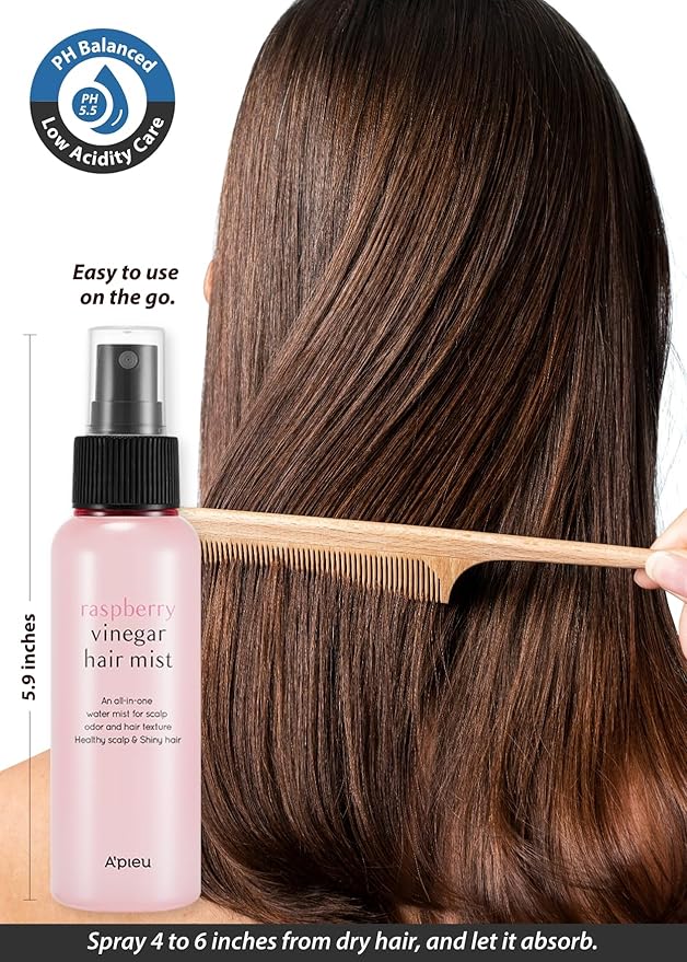 A'PIEU Raspberry Vinegar Hair Mist - Instant Hydration & Nourishing Spray for Smooth, Shiny, Frizz-Free Hair, Long-Lasting Hair Perfume with Refreshing Floral Scent, Non-Sticky Finish. Korean Hair Care (3.55 fl oz)