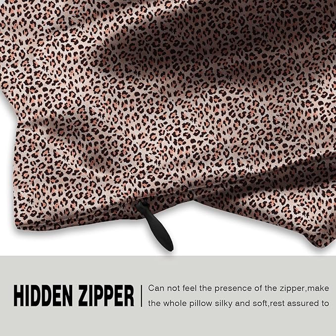 Mulberry Silk Pillowcase for Hair and Skin Standard Size Leopard Print Silk Pillow Cases with Zipper Soft Breathable Smooth Cooling Silk Pillow Covers for Sleeping (Taupe Leopard,20"X 26",1Pcs)
