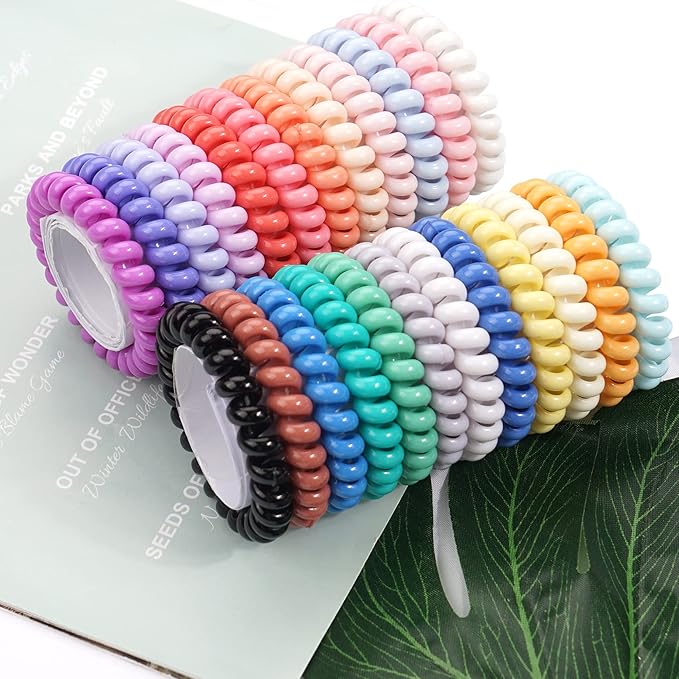 DED Hair Ties,24 Pack No Crease Spiral Hair Ties Hair Elastics,Waterproof Phone Cord Hair Coils, Elastic Ties Hair Accessories for Women Girls Kids
