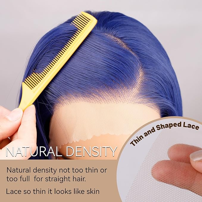 BLL Blue Lace Front Wig, 13x4 Glueless Synthetic Wigs Pre Plucked Hd Lace Long Straight Dark Blue Wig For Women With Baby Hair 26inch Suitable For Daily Party Wear