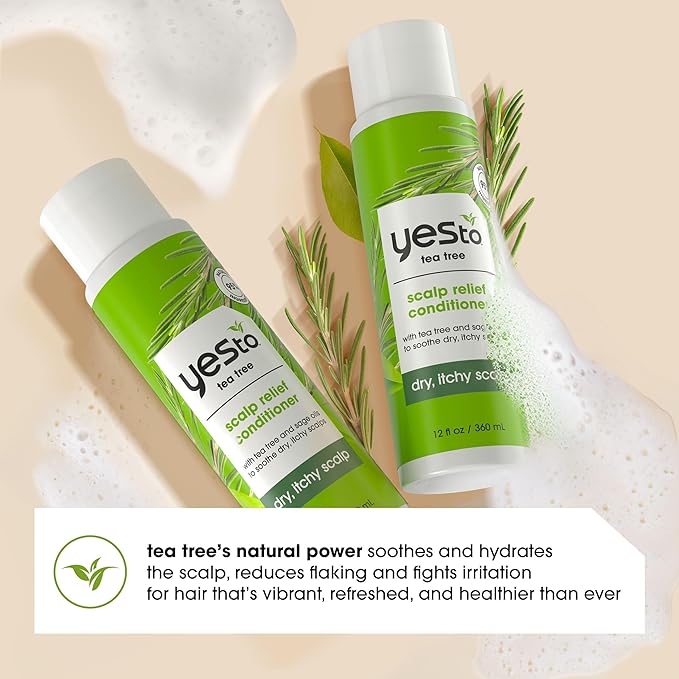 Yes To Tea Tree Scalp Relief Conditioner - Calms Dry Itchy Scalp, Hydrates & Softens With Tea Tree Oil & Sage, Natural, Vegan, Cruelty-Free, 12 Fl Oz