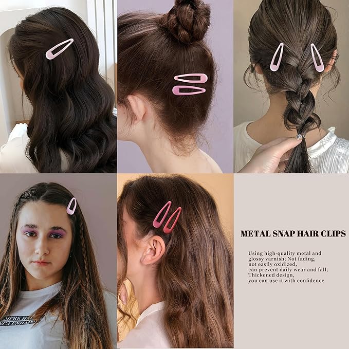 Small Hair Barrettes For Women No Slip Metal Snap Clips For Thin And Fine Hair,Matte Multiple Pink,20 PCS,1.97 x 0.5 Inch.