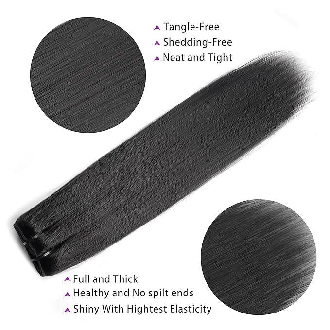 24 Inch Yaki-Straight Clip ins Real Human Hair Clip in Extensions For Women Brazilian Clip on Hair Extensions Real Human Hair Virgin Hair Extensions(24 Inch)