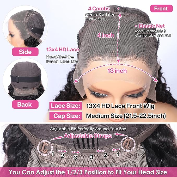 CYNOSURE HD Lace Frontal Wigs Human Hair Pre Plucked 180% Density 13x4 Kinky Curly Lace Frontal Human Hair Wigs for Black Women Glueless 26inch Long Curly Wig Natural Black Color