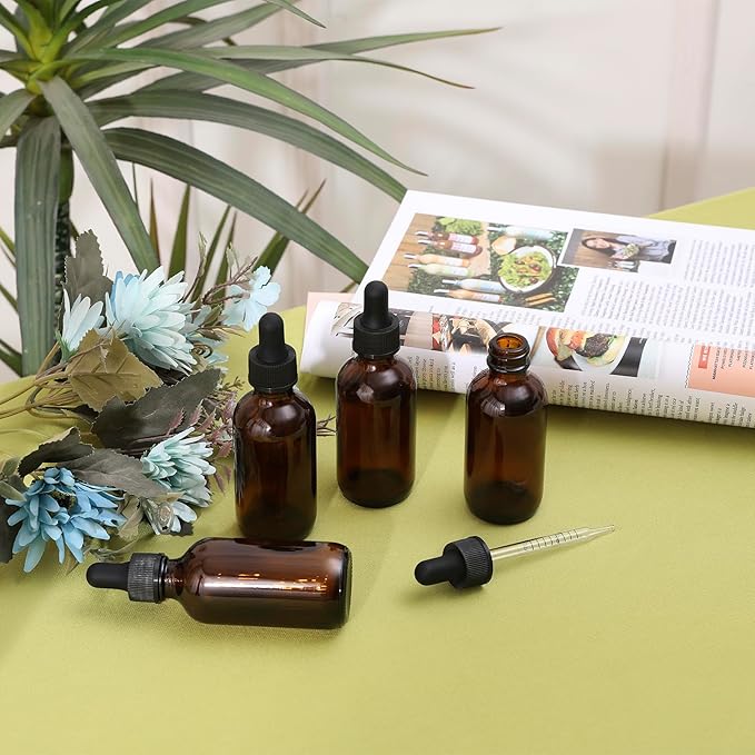 48 Pack, 2oz Glass Dropper Bottle, Preety Texture Tincture Bottles with Precise Scales Eye Droppe, for All Kinds Of Mixed Liquids,Leak-Proof Design for Easy Travel (Amber)