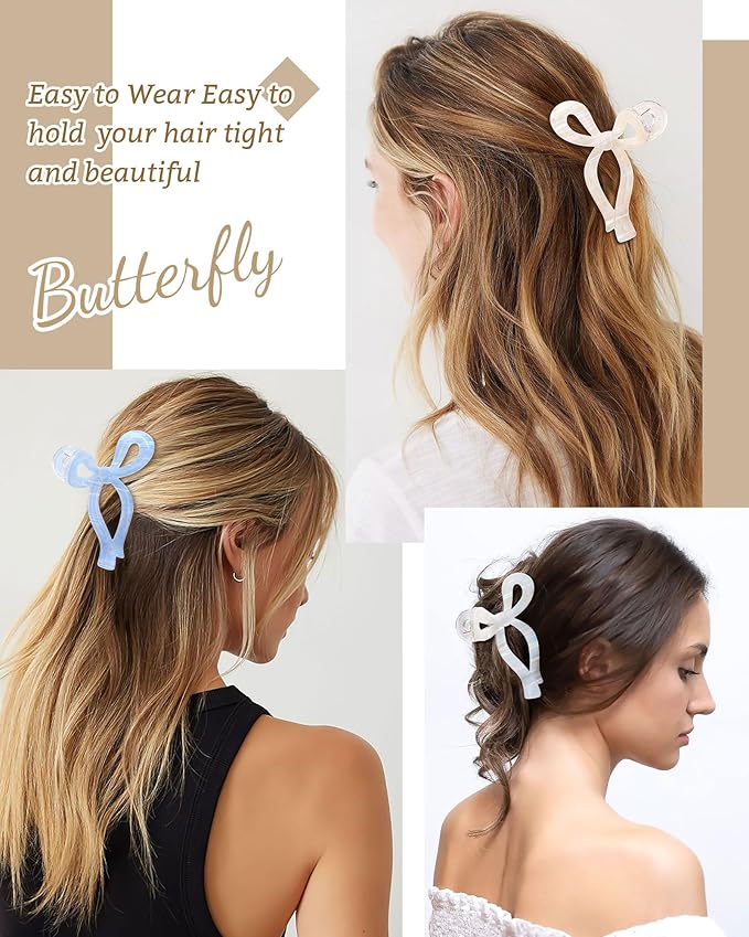 Mesovor 4 Pack Elegant Bow Hair Claw Clips, Nonslip 4.3" Large Hair Grip Hairclips for Thin and Thick | Acrylic Hair Strong Hold Hair Jaw Clamps (Mermaid Stripes)