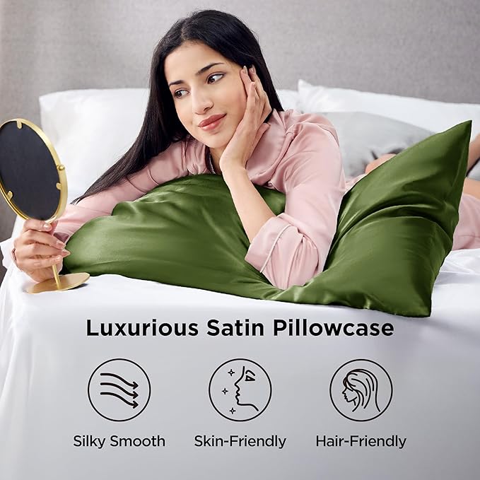 Bedsure King Size Satin Pillowcase Set of 2 - Moss Silky Pillow Cases for Hair and Skin with Envelope Closure, Similar to Silk Pillow Cases, Gifts for Women Men, 20x36 Inches, 2pcs