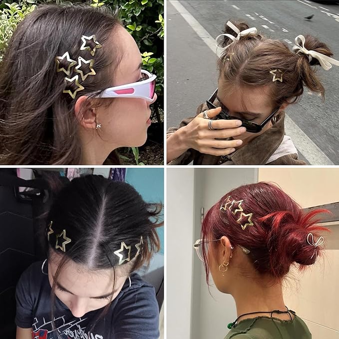 Star Hair Clips 2000s Y2K Gold Star Hair Accessories Snap Hair Barrettes Non Slip Metal Hair Clips for Girls Women -30 PCS 1.18", 1.57"