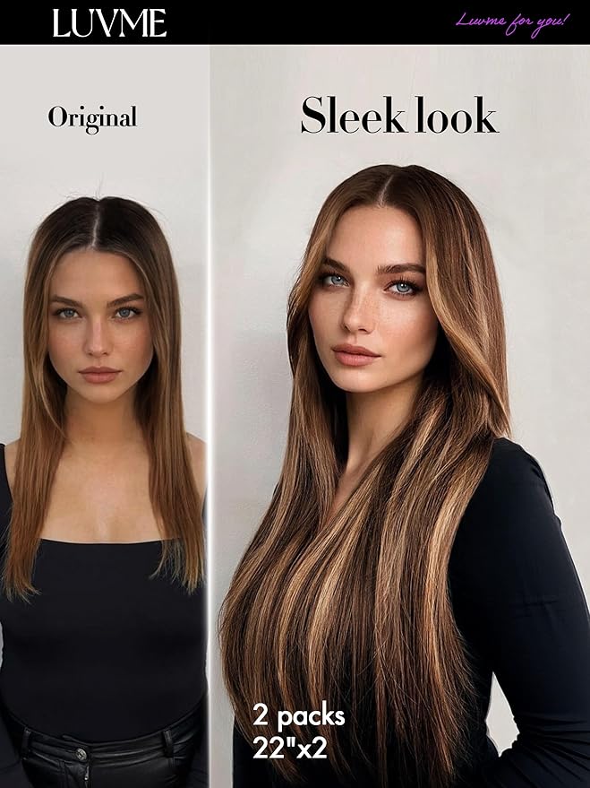 LUVME Straight Seamless 110g 7Pcs Clip in Hair Extensions Full Max with 20inch Remy Human Hair Extensions, Highlight Color 100% Real Soft