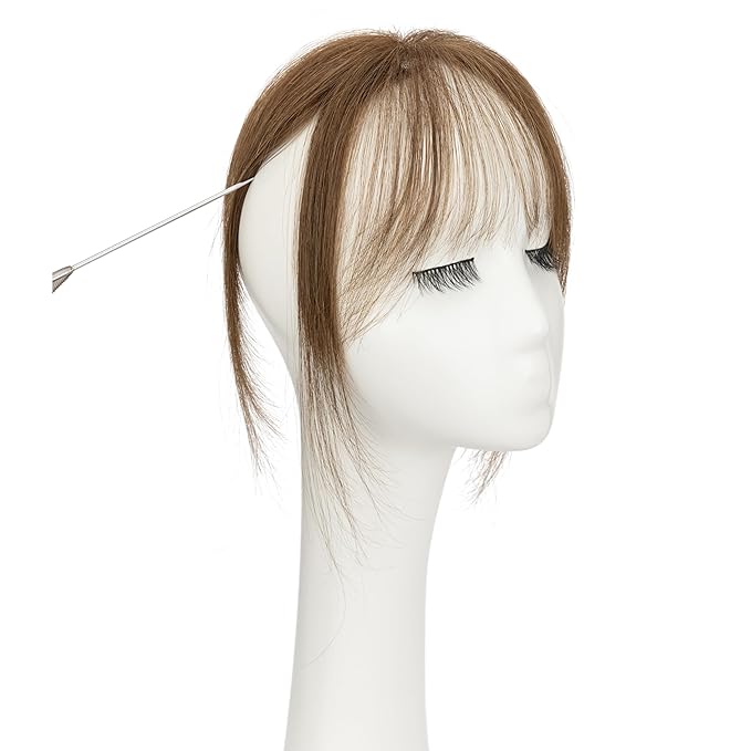 Benehair Clip on Bangs Human Hair, Front Hair Extensions for Women Hair Pieces with Temples for Daily Wear (Medium Brown)
