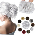 Messy Bun Hair Piece Wavy Curly Scrunchies Fluffy Donut Thick Updo Elegant Chignon Hairpieces for Women Girls, Silver Grey 1.4oz
