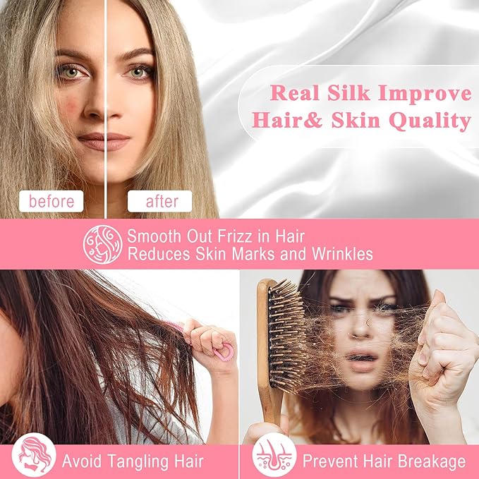 100% Pure Silk Pillowcase 2 Pack for Hair and Skin, Both Sides 23 Momme Grade 6A+ Mulberry Silk Pillowcases with Hidden Zipper, Soft&Smooth Cooling Pillow Cases (White, King 20x36)