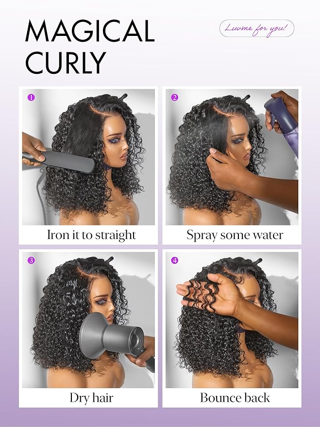 LUVME HAIR Wet and Wavy 5x5 Closure Water Wave Short Curly Bob Glueless Wigs Human Hair Pre Plucked Pre Cut Lace Side Part 100% Human Hair Wig 14 Inches