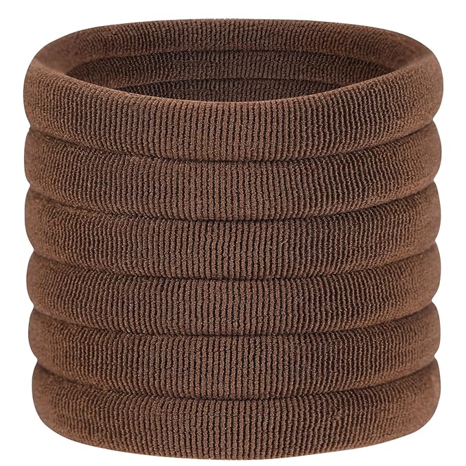 60 Pcs 2 Inch Brown No Damage Hair Ties for Women Thick Hair, Large Soft Seamless Nylon Fabric Elastic Hair Ties Ponytail Hair Holders Hair Elastics Hair Band for Women