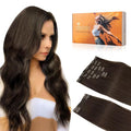 DOORES Clip in Human Hair Extensions, Light Dark Brown 20 Inch 150g 9pcs, Remy Hair, Straight Thick