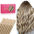 WENNALIFE Tape in Hair Extensions Human Hair, 20pcs 50g 18 inch Ash Brown with Platinum Blonde Highlights Remy Hair Extensions Straight Human Hair Tape in Extensions Skin Weft Tape Extensions