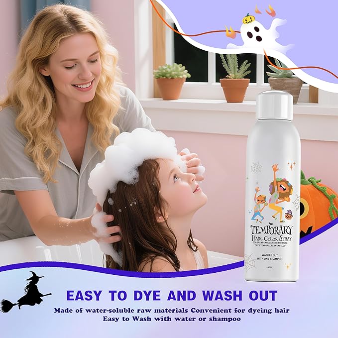 Purple Temporary Hair Color Spray for Kids, Instant Colored Hair Dye Alternative for Girls Boys Teens Women Men, Disposable Washable, Quick Styling for Party Cosplay Christmas Halloween, 150ml