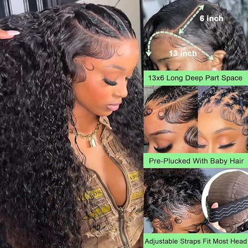 13x6 HD Deep Wave Lace Front Wigs Human Hair Glueless Wigs Human Hair Deep Wave Wig 28 Inch Lace Frontal Wigs Human Hair Deep Wave Wigs for Women Pre Plucked Curly Wig