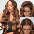 Body Wave Lace Front Wig 4/27 Honey Blonde Highlight Ombre Pre plucked Bleached Knots 13x4 Full Frontal Lace Wig Human Hair Skinlike HD Lace Invisible 0.10mm Ultra-Thin 100% Real Human Hair