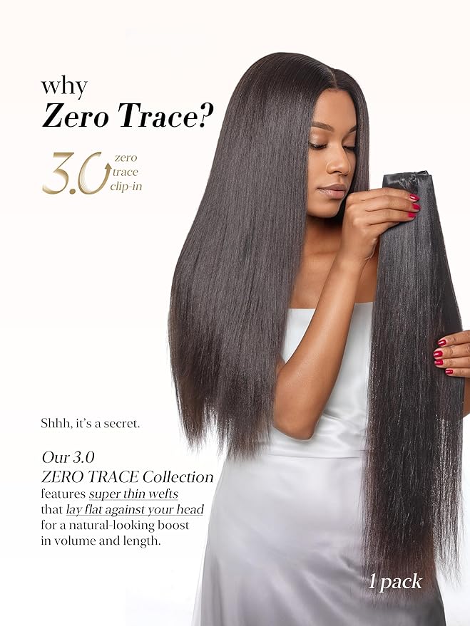 LUVME 0.59mm Zero Trace Invisible Clip in Hair Extensions, Yaki Straight 6 Pcs 100g 22 Inch, 100% Real Human Hair Clip Ins, Zero Trace Wide Wefts, Fast Clip In Routine for Office & Special Events