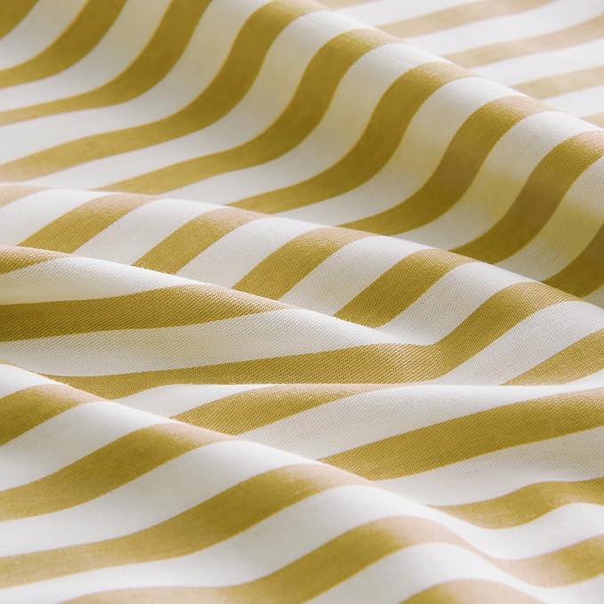 JELLYMONI 100% Natural Cotton Striped Queen Pillowcases Set, 2 Pack White and Yellow Stripes Pattern Printed Pillow Covers with Envelope Closure(Pillows are not Included)
