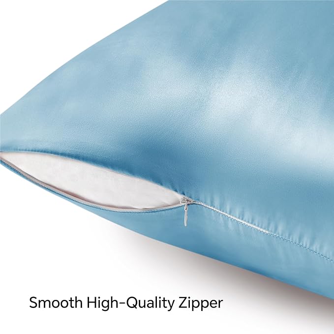 BEDELITE Satin Pillowcase with Zipper, Blue Pillow Cases Queen Size Set of 2, Super Soft and Cooling Similar to Silk Pillow Cases, Gift for Women Men(20x30 Inches)