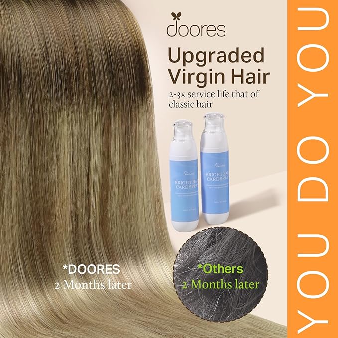 DOORES Clip-in Hair Extensions, Balayage Dark Blonde Highlighted Bleach Blonde 80g 12 Inch, 7pcs Remy Clip-in Hair Extensions