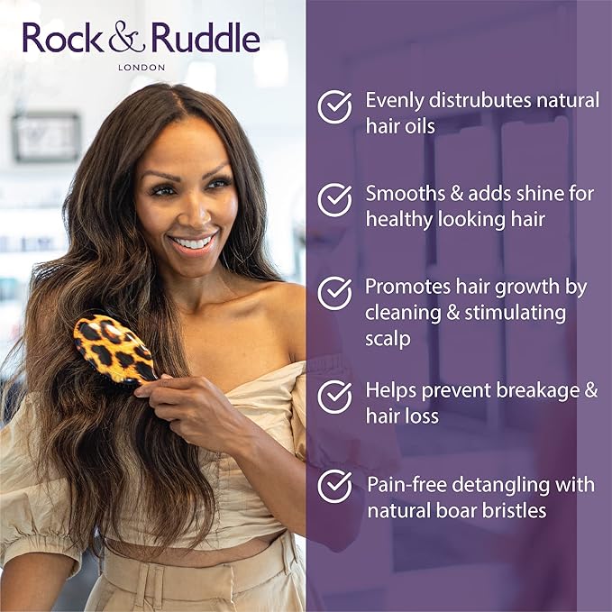 Rock & Ruddle Natural Mixed Boar Bristle Hair Brush for Women and Kids (Large, 21cm) - Perfect for Wet or Dry Hair, Detangling Smoothing Blowdrying - Designed & Made in UK - Miss Daisy Union Jack