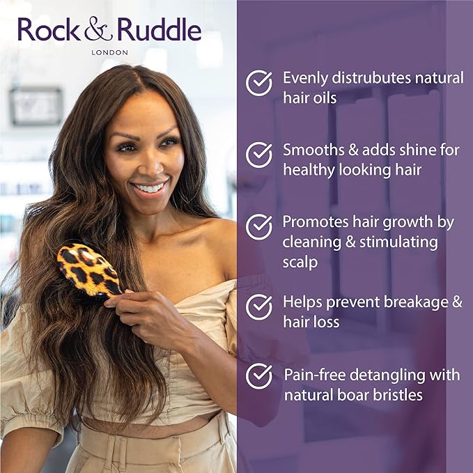 Rock & Ruddle Natural Mixed Boar Bristle Hair Brush for Women and Kids (Small/Travel Size, 17.5cm) - Perfect for Wet or Dry Hair, Detangling Smoothing Blowdrying - Made in UK - Flamingos Design