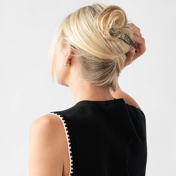 Faux Shell Hair Barrette for Thin Hair, Classic Rectangle French Barrette for Women, Lightweight and Comfortable, Strong Hold, Onyx Grey | France Luxe