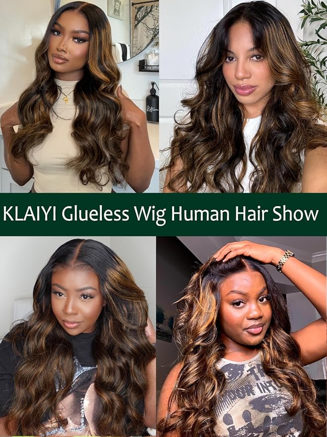 KLAIYI Ombre Brown Body Wave Lace Front Wigs Human Hair Highlight Balayage 13x4x1 T Part Ear to Ear Lace Wig Pre Plucked with Baby Hair Easy to Wear and Go Wigs for Black Women Natural Hairline 20Inch