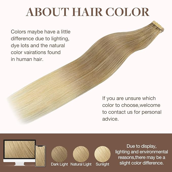 GOO GOO Tape in Hair Extensions Human Hair, O18G/22G(L) Golden Beige Blonde with Ash Highlights, 22inch 50g 20pcs, Skin Weft Seamless Invisible, Silky Straight with Thick Ends, Remy Human Hair
