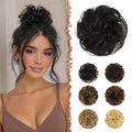FESHFEN Human Messy Buns - 100% Human Hair Bun Real Scrunchies Hair Pieces Ponytail Extensions Wavy Tousled Updo Chignon Hairpieces for Women, Natural Black