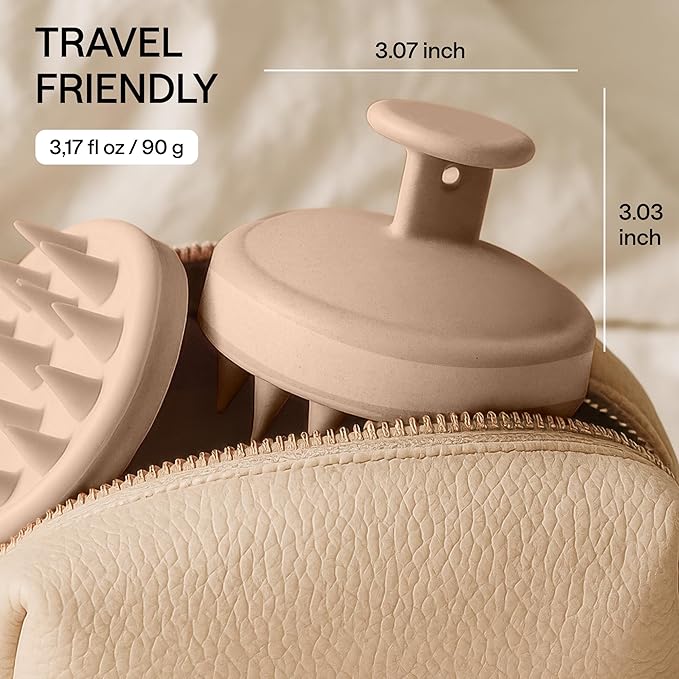 Silicone Scalp Scrubber for Dandruff – Serum, Balm, & Hair Oil Applicator – Scalp Massager Hair Growth for Men, Women – Shampoo Massager Brush or Head Scratcher – Alternative to Shower Comb – Beige