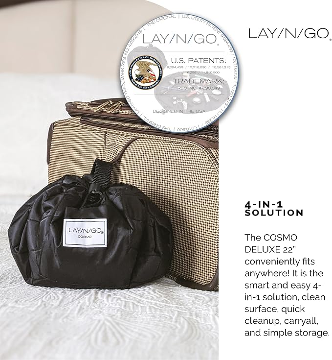 Lay-n-Go Cosmo Layflat Drawstring Cosmetic & Makeup Bag Organizer w/Zipper Pocket, Brush Loops & More, Cinch to Close, Lay Flat to Use, Durable, Machine Wash, Travel Toiletry Bag (22", Pink)