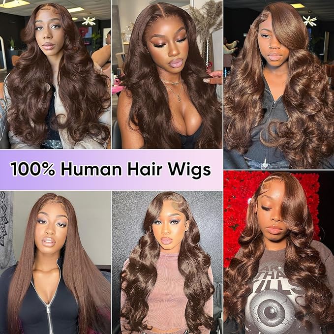 26 Inch Chocolate Brown Body Wave Lace Front Wigs Human Hair 200 Density 13x6 HD Lace Frontal Wigs Human Hair Brown Glueless Wig For Women Pre Plucked with Natural Hairline
