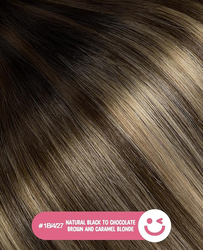 Youngsmile Invisi Edge Tape in Hair Extensions Human Hair #1B/4/27 Natural Black to Chocolate Brown and Caramel Blonde 20pcs 35g 16 Inch Injection Tape in Hair Extensions Human Hair (#1B/4/27,16'')