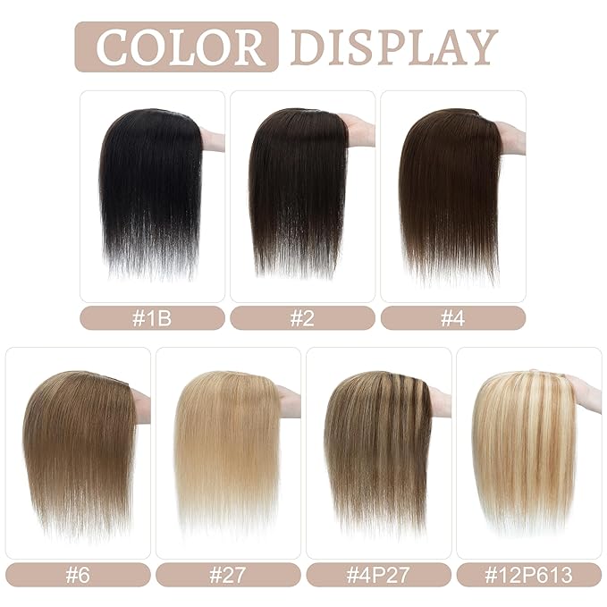 Hair Toppers for Women Real Human Hair No Bangs, 13 * 15 cm Larger Silk Base 150% Density Clip In Topper Hairpieces, Wiglet Top Pieces Add Volume -12 Inch 12 P613 Golden Brown&Bleach Blonde