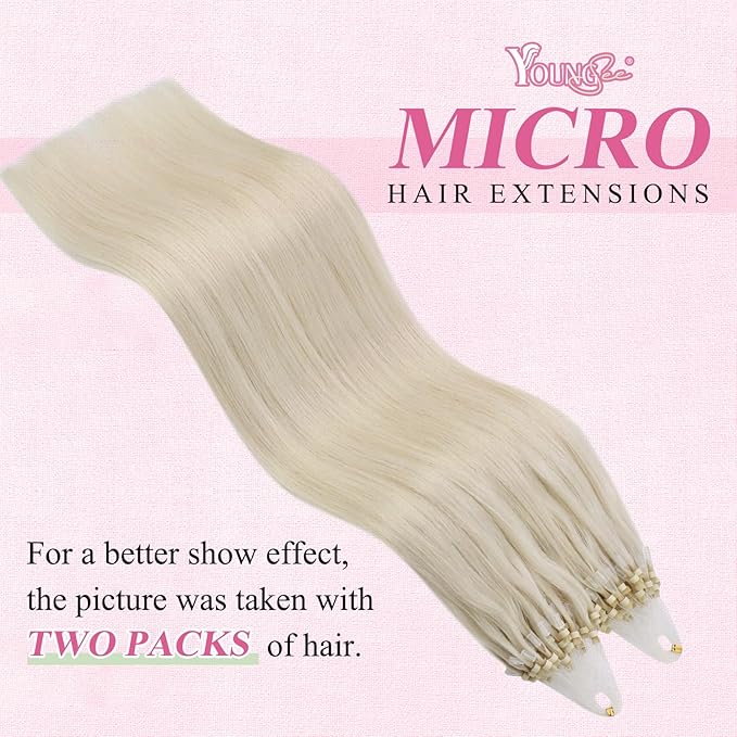 YoungSee Micro Link Hair Extensions Human Hair Blonde 20 Inch Microbead Hair Extensions Human Hair Platinum Blonde 50g Micro-Loop Hair Extension Blond 50s 50g for Daily Confidence Boost