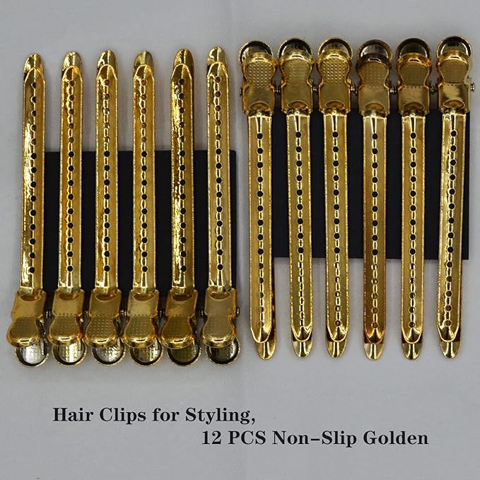 12 Pcs Metal Duckbill Hair Clips for Hair Sectioning Alligator Hair Clips for Styling Dividing Duck Bill Clips with Anti-Slip Holes Salon Barber Styling Tools