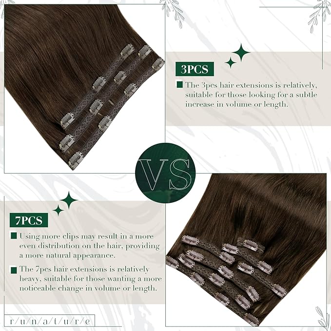 RUNATURE Human Hair Clip in Extensions, Brown Clip in Hair Extensions Real Human Hair, Remy Hair Extensions Clip Ins, Long Straight Hair, Easy to Apply, 20 Inch 50g 3pcs #4 Medium Brown