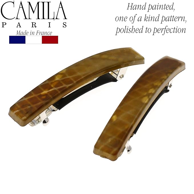 Camila Paris CP2939 French Hair Barrette Clip for Girls, Set of 2 Rubberized Metal Clasp Strong Hold Grip Hair Clips for Women, No Slip and Durable Styling Girls Hair Accessories, Made in France