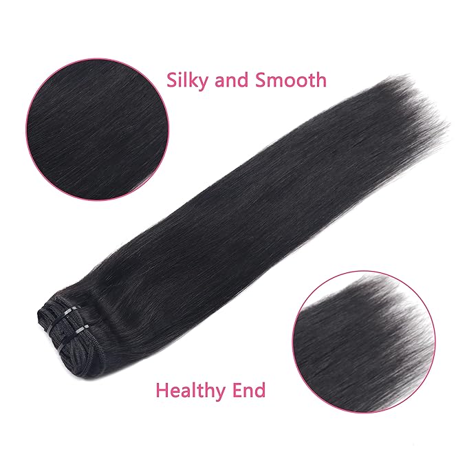 Clip in Hair Extensions Real Human Hair Clip ins Remy Human Hair Black Women Natural Black Straight Seamless Clip on Hair Extensions 120 Gram(24inch,#1B)