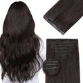 DOORES Clip in Hair Extensions Real Human Hair 16 inch 130g 7pcs Invisible Human Hair Extensions Clip ins, Injected Seamless PU Clipins Virgin Invisi Edge Natural Straight, 2A Light Dark Brown