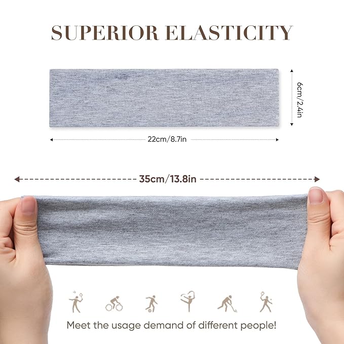 9 Pack Headbands for Women Non Slip - Elastic Cotton Fabric - Sweat Absorption - Soft Cloth Hair Bands for Women's Hair, Stretchy Sports Headbands for Workout Yoga Gym - B
