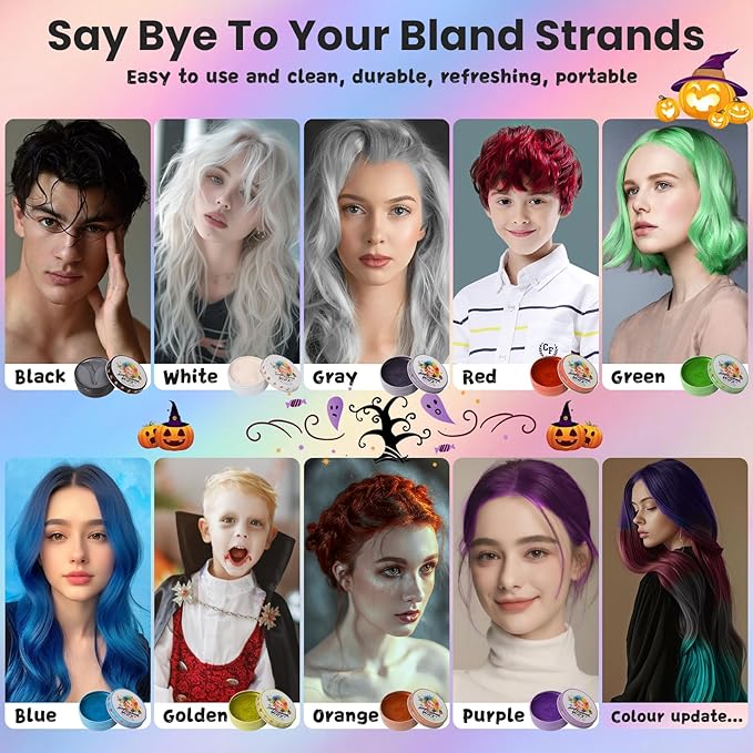 Temporary Silver White Hair Color Wax for Kids, Women Men Colored Hair Styling Mud, Washable Style Dye for Girl Boy Teens, DIY Instant Hair Coloring Gel Cream for Cosplay Halloween Children's Day