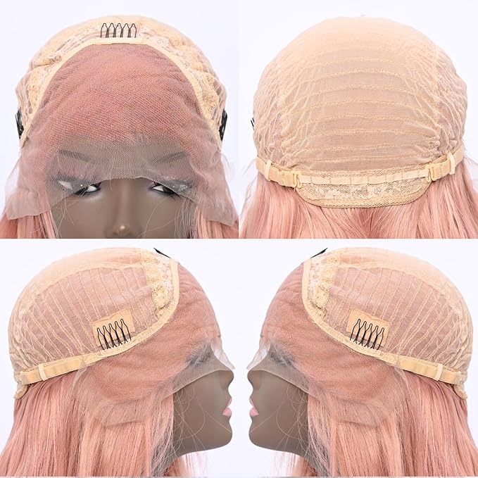 Long Rose Golden Synthetic Lace Front Wig Heat Resistant Body Wave Lace Front Wavy Wigs Free Part Natural Hair Wig for Women 24 Inch Fashion Glueless (24 Inch)